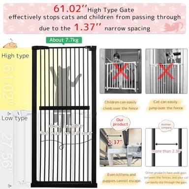 Lumizone Extra Tall Cat Gate 61.02" High Pressure Mounted Extra Wide 63.39"-67.32" (17Sizes) 1.37" Gap No Drilling Auto-Close Tall Pet Gate for Dogs (Black, 63.32"-67.91"/161-171cm) - Image 4