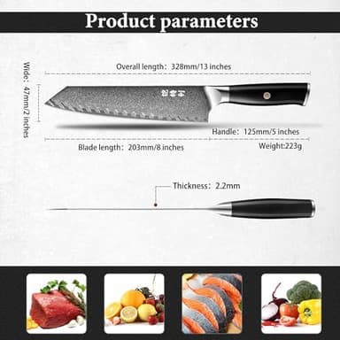 Damascus kiritsuke Chef`s Knife 8.5", 73 Layers of Damascus Steel with 10Cr15CoMoV HC Steel Cutting Core, Premier Kitchen Gadget w/t Gift Box - Image 5