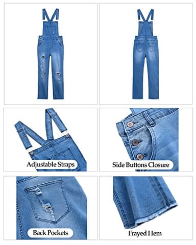 luvamia Flexclusive Women's Casual Distressed Overalls Adjustable Denim Bib Jumpsuits for Women Jean Overalls Pants Trendy Jumpsuits Blue Size Medium - Image 3