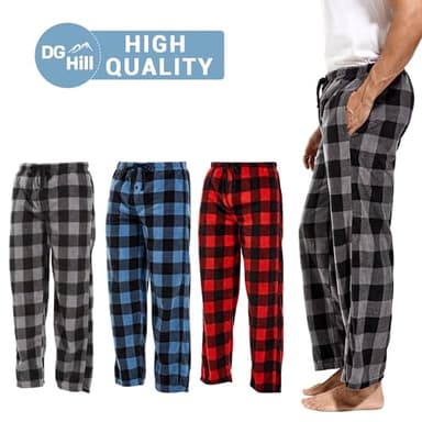 DG Hill Pajama Pants Mens - PJ Bottoms Fleece Lounge Pants Sleepwear - Plaid PJs with Pockets Microfleece Sleep Pant for Winter - Image 3