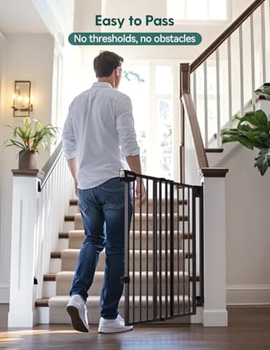 Babelio 29.7-46.5" No Bottom Bar Baby/Dog Gate for Stairs, House and Doorways, Auto Close Safety Pet Gates with Large Walk Thru Door, Hardware Mount, Black - Image 2