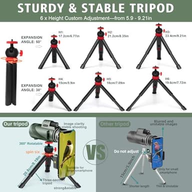 40x60 High Power Monocular Telescope for Adults - Equipped with Phone Adapter, Tripod, and Hand Strap - Low Light Night Vision with BAK4 Prism - Perfect for Bird Watching, Travel, and Concerts - Image 3