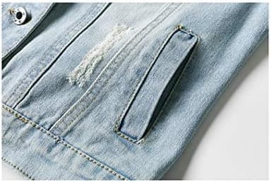 Hixiaohe Women Autumn 3/4 Sleeve Retro Short Denim Jackets Light Blue Jean Coats - Image 5