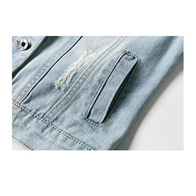 Hixiaohe Women Autumn 3/4 Sleeve Retro Short Denim Jackets Light Blue Jean Coats (Light Blue, 3X-Large) - Image 5