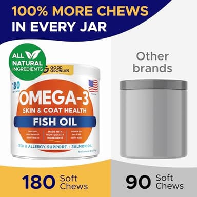 Omega 3 Fish Oil for Dogs (180 Ct) - Skin & Coat Chews - Dry & Itchy Skin Relief + Allergy Support - Shiny Coats - EPA&DHA Fatty Acids - Natural Salmon Oil Chews Promotes Heart, Hip & Joint Support - Image 3