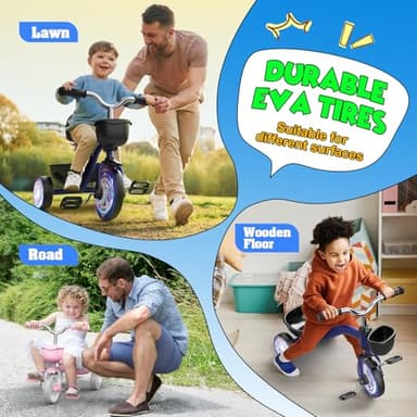 Toddler Tricycle for1-3 3-5 Year Olds, Toddler Toys Baby Bike with 3 Colorful Lighting Wheels, Toys for Ages 2-4, 3-Level Adjustable Seat, 2 3 4 5 Year Old Girl Boy Birthday Gifts Blue - Image 7