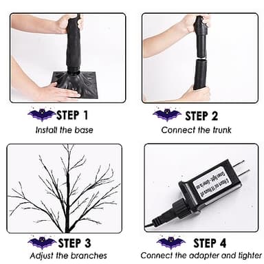 2-Pack 4FT Lighted Black Halloween Tree with 96 LED Orange & Purple Lights (Higher Size & Floor Standing), Halloween Decorations Spooky Tree for Indoor & Outdoor, Home Holiday Party Garden Lawns Decor - Image 6