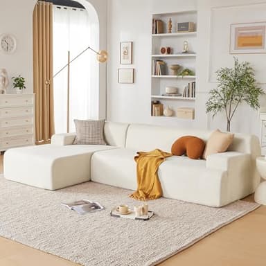 Huatean Home 107" Modular Sectional Sofa, Sponge Sofa for Living Room, High Density Sponges Cloud Couch,Modular L-Shape Sofa Couch with Chaise, (Beige) - Image 1