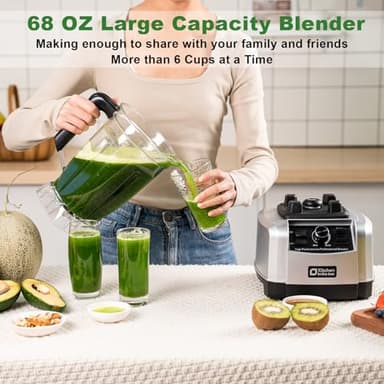 Kitchen in the box Blender 68 OZ, 1500 Watt Professional Smoothie Blenders with Stainless Steel Blades, BPA Free Blender for Frozen Drinks, Ice Crush, Protein Shakes (Silver) - Image 2