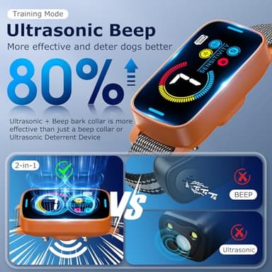 Ultrasonic Smart Bark Collar for Large Medium Small for Dogs Automatic Anti Barking Training Collar Rechargeable Bark Collar with Waterproof Vibration and Beep 7 Sensitivity Orange - Image 6