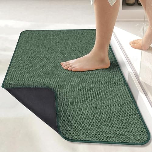 Bath Mat,Ultra Thin Bathroom Rugs,Rubber Bath Mats for Bathroom,No Slip Bath Rugs,Quick Dry,Machine Washable,Low Pile,Absorbent,Shower Outside,Sink,Home Decor Accessories.Green,1'8"x2'8"(20x32inch) - Image 1