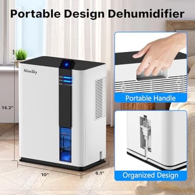 NineSky Dehumidifier for home, 98 OZ Dehumidifier for Room, Dehumidifiers for Bathroom, Bedroom, Basement (800 sq. ft.) with Auto Shut Off, 5 Colors LED Light(H2 White) - Image 3