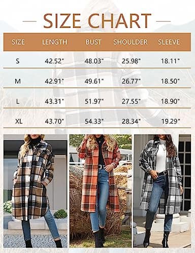 SKIKYAN Women Fall Flannel Plaid Shacket Jacket Oversized Button Down Long Shirt Jacket (Brown, Large) - Image 5