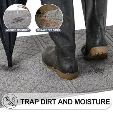 REFETONE Indoor Doormat, Front Back Door Mat 20"x32" Rubber Backing Non Slip Mats, Absorbent Resist Dirt Entrance Rugs for Entryway, Washable Low-Profile Inside Floor Mat for Muddy Wet Shoes, Grey - Image 4