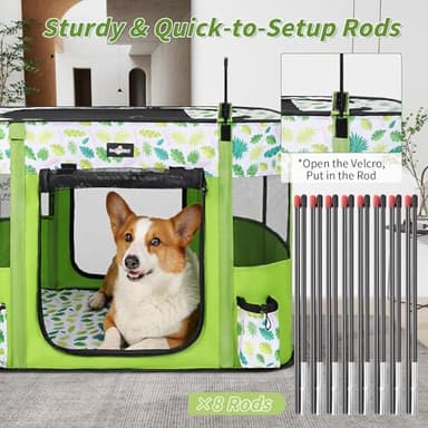 Paw Ballet Dog Playpen, Foldable Cat Playpen with Carrying Case, Exercise Dog Playpen Kennel Tent Crate Cage with Removable Zipper Shade Cover for Kitten Puppy Outdoor Indoor Use, L - Image 5