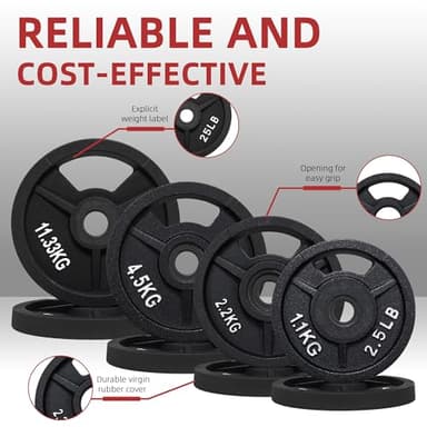 Fitvids Cast Iron 1" Standard Weight Plates Including Standard Barbell Bar & Star Locks, 95 Pounds Set (85 Lbs Plates + 10 Lbs Barbell Bar), Multiple Packages - Image 3