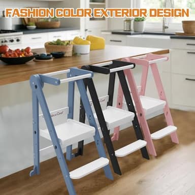 Taleco Gear Foldable Toddler Kitchen Stool Helper, Tower with 3 Adjustable Height, Wooden Toddler Step Stool, Collapsible Tower, Kids Stool for Kitchen and Bathroom - Image 8