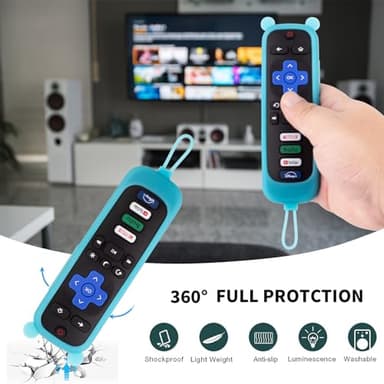 2 Pack Cute Roku Remote Cover - Silicone Protective Case for Roku TV TCL - Anti Slip Remote Sleeve Glow in The Dark (Glow Green + Glow Blue) - Image 3