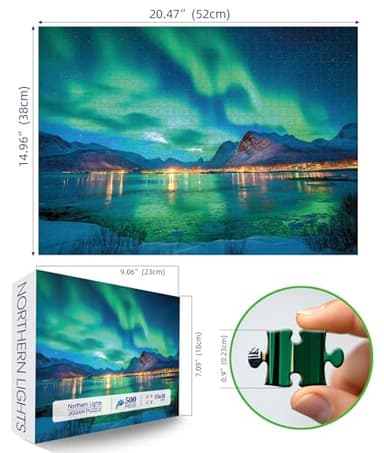 Northern Lights 500 Piece Puzzles for Adults Kids Aurora Nature Landscape Jigsaw Puzzles Family Challenging Mountain Lake Scenery Puzzles (21"x15") - Image 2