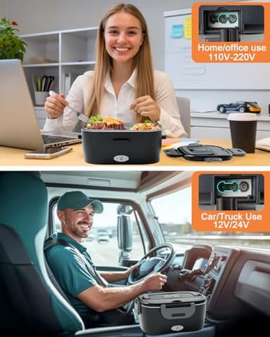 Geveniss Electric Lunch Box for Men, Women & Adults - 80W Fast Heating - Heated Lunch Box with Dual 1.5L SS Containers - Portable Food Warmer for Car, Truck, Office - Image 6
