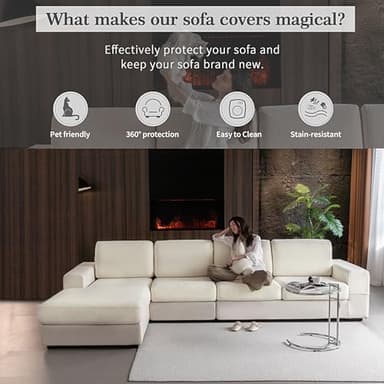 OHSIO Sectional Couch Covers, Wear Resistant Stretch Sofa Covers Washable Soft Couch Cushion Covers Anti Slip Furniture Protector Sofa Slipcovers for Pets(3 Pieces 2 Seaters+1 Chaise, Ivory) - Image 4