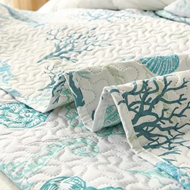 Junsey 3Pcs Ocean Theme Quilts Twin Size Coastal Bedding Set Lightweight Reversible Beach Theme Bedspread Coverlet All Season Home Bedding Decor(Light Blue, Twin) - Image 4