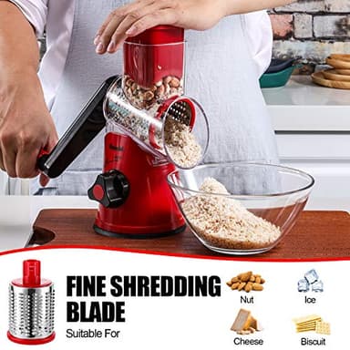 Geedel Rotary Cheese Grater, Kitchen Mandoline Vegetable Slicer with 3 Interchangeable Blades, Easy to Clean Grater for Fruit, Vegetables, Nuts - Image 5