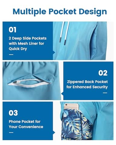 maamgic Mens Swim Trunks with Compression Liner 7 Inch Inseam Mens Bathing Suit Quick Dry Swimming Trunks Swimsuit Blue Leaf Medium - Image 4
