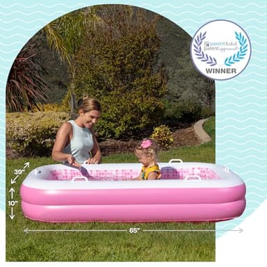 2-in-1 Inflatable Kiddie Pool, 65"x39"x10" (5'5") Soft Cushioned Floor, Handles, Drain, Shallow Rectangular Blowup Swimming Pool for Kids Age 2+ Toddler Ball Pit, Small Adult Backyard Tanning Pool - Image 2