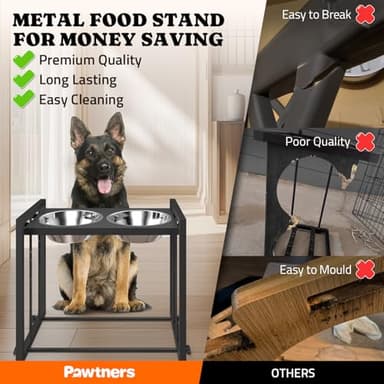 Elevated Metal Dog Bowls for Medium Breed: 4 Height-Adjustable Raised Dog Bowl Feeder Station with 2 Stainless Steel Bowls, Black - Image 3