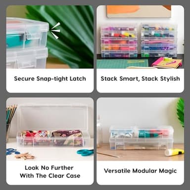 IRIS USA Pencil Case Plastic Pouch Box Storage Organizer for Beads, Pens, and Art Supplies, 10-Pack, Stackable Container with Snap Lid for Jewelry, Stickers, and Tackle Box, Clear, Large - Image 3