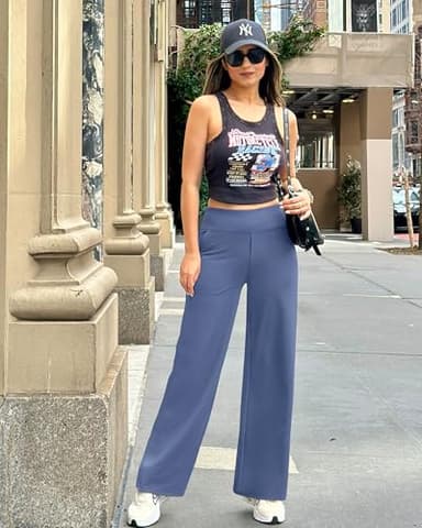 G4Free Women's Wide Leg Pants with Pockets High Waist Loose Sweatpants Casual Lounge Yoga Workout Palazzo(Demin Blue,XXL,29") - Image 4