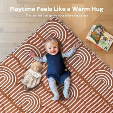 Mallify Soft Thicker Baby Mat for Floor 50"x50", Non-Slip Baby Play Mat, Easy to Clean 50x50 Playpen Mat, Portable Playmat, Crawling Mat for Infants, Babies, Toddlers, Activity Mat, Rainbow, Brown - Image 6