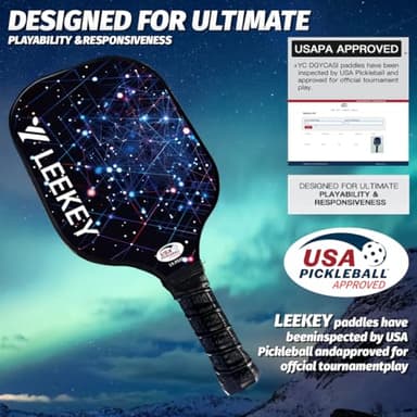 LEEKEY Pickleball Paddles Set of 2 - USAPA Approved Fiberglass Pickleball Racket, Racquet Made of Polypropylene Honeycomb Core,Lightweight Design Pickleball Paddles for Men Women Beginners - Image 2