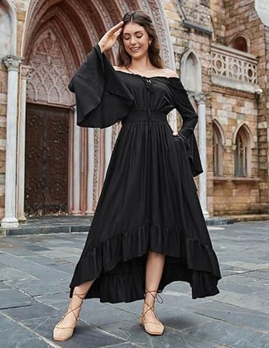 Scarlet Darkness Women Renaissance Medieval Dress Halloween Costumes Off Shoulder Dress Black XL - Image 2