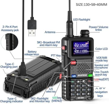 Baofeng Radio Ham Radio Long Range AR-5RM 10W Handheld NOAA Emergency Weather Radio 999CH Rechargeable Walkie Talkies with Programming Cable,USB-C Charging for Survival Gear Hunting Camping,2 Pack - Image 9
