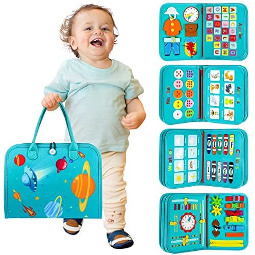 Winblo Toddler Busy Board - Montessori Toys for Toddler Boy Birthday Gift, Educational Learning Sensory Busy Book for Toddlers Boys, Airplane Car Travel Activities Toy for Toddlers - Image 1