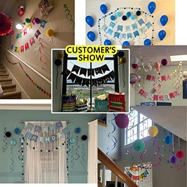 Navy Blue Birthday Decorations with Happy Birthday Banner, Paper Honeycomb Balls, Circle Garland and Hanging Swirl Decorations - Image 7