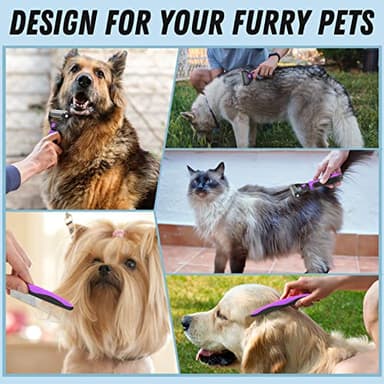 Docrok Pet Grooming Brush and Metal Comb Combo - Undercoat Rake for Dematting and Deshedding Long Matted Haired Dogs and Cats, Purple - Image 7