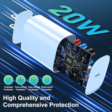 Phone 14 13 12 11 Fast Charger,3FT Long Fast Charging Lightning Cable with 20W USB C Charger Block for Phone 14/14 Pro Max/13/13 Pro Max/12/12 Pro Max/11/11Pro/XS/Max/XR/X,Pad,Blue - Image 4