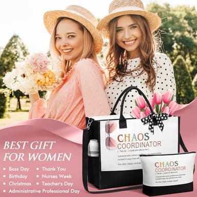 Thank You Gifts for Women, Administrative Professional Day Gifts, Chaos Coordinator Gifts for Coworker Boss Lady Manager Nurse Employee Teacher Appreciation Gifts Birthday - Canvas Tote Bag Makeup Bag - Image 3