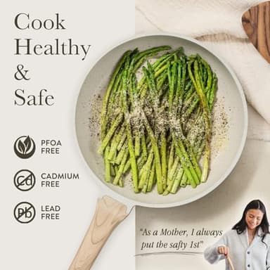 CAROTE 12 Inch Non Stick Frying Pan with Lid,White Granite Nonstick Skillet Omelet Pans, Egg Pan Granite Cookware, PFOS & PFOA Free - Image 2