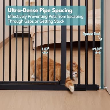 No Pawblems 55.1" Extra Tall Pet Gate for Cat/Dog, 29.9-44.4" Wide Auto Close Tall Cat Gate, NO Drilling Pressure Mounted for Doorways/Hallways, 1.37" Narrow Bar Spacing, Black - Image 3
