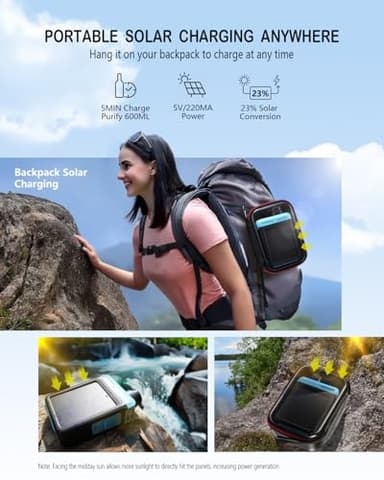 BKLES 3-in-1 Solar Electric Water Filter with Hand Pump - Camping Water Filtration System Survival, Portable Water Purifier with Emergency Light, Survival Kit for Backpacking, Birthday Gifts for Men - Image 6