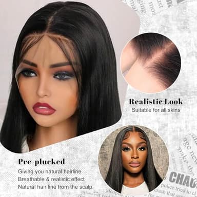 JKD 13x6 Lace Front Wigs Human Hair Pre Plucked 200% Density Straight HD Lace Front Straight Wigs Human Hair Natural Black Lace Frontal Wigs Human Hair for Women 28 Inch - Image 6