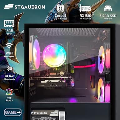 STGAubron Gaming PC Computer Desktop, Radeon RX 560 4G GDDR5, Intel Core i5 3.2G up to 3.6G, 16G RAM, 512G SSD, 600M WiFi, BT 5.0, RGB Fan x 3, Windows 11 Home - Image 3