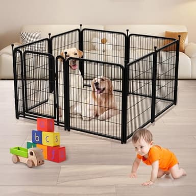Getlay Dog Playpen 48inch 12 Panels, Puppy Playpen Indoors, Dog Fence Outdoor for Yard, Wide Door Low Threshold Garden Fence for Medium/Large Pets. Black Dog Pens Total 26.6 Ft(L) - Image 6