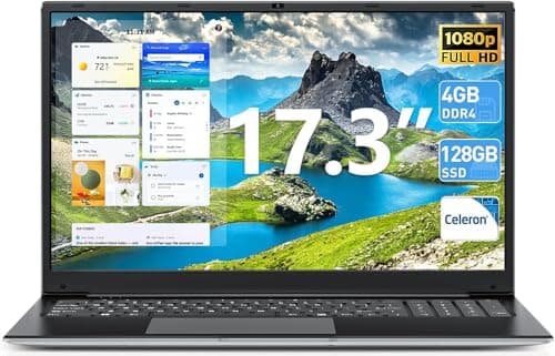 SGIN 17.3 Inch Laptop Computer, Win 11 Laptops with Celeron I3 Processor, 4GB DDR3 128GB SSD, 60800mWh Battery, FHD IPS Display, Type-C, HDMI, 5G WiFi, BT4.2, Numpad, for Business and Students