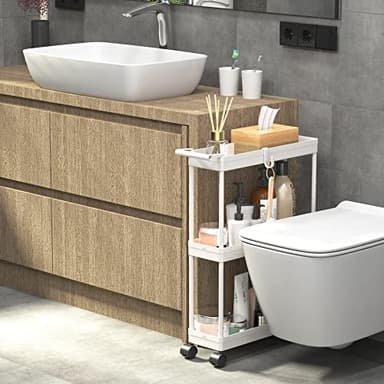 Simple Houseware 3-Tier Slim/Narrow Storage Cart with Handle, 5.5'' Wide x 26.5'' Height Rolling Organizer for Kitchen, Bathroom, Laundry Room - White - Image 9