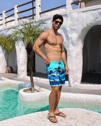 OlyPegic Men's Swim Trunks Board Shorts Mens Bathing Suit Beach Shorts Quick Dry Swimwear Swimsuit with Compression Liner Men 2 in 1 Swim Trunks Men 7 Inch with Zipper Pock (Coconut Tree) - Image 6